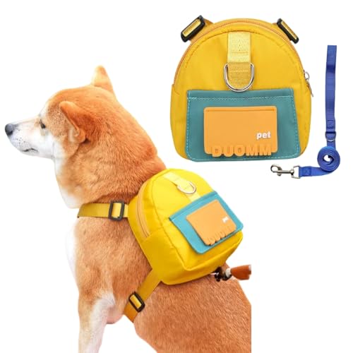 Vyloky Verstellbarer Hunderucksack - mit Leine - praktisch und bequem - für kleine Hunde/Corgi/Shiba Inu - für Spaziergänge, Wanderungen und Reisen (S,Gelb) von Vyloky