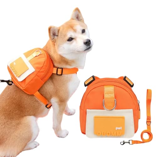 Vyloky Verstellbarer Hunderucksack - mit Leine - praktisch und bequem - für kleine Hunde/Corgi/Shiba Inu - für Spaziergänge, Wanderungen und Reisen (S,Orange) von Vyloky