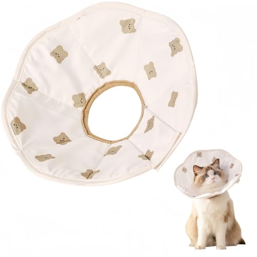 Vyloky Verstellbarer Katzenkragen nach OP, weicher Anti-Leck-Kragen mit Bären-Motiv, wasserdicht, atmungsaktiv, für Katzen & kleine Hunde (M: 27–31 cm) von Vyloky