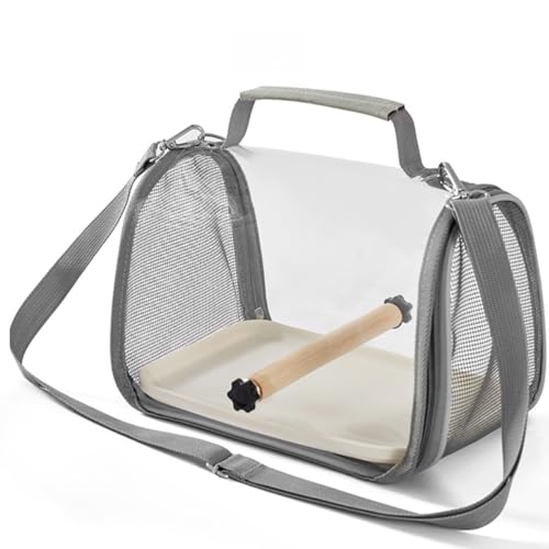Vyloky Vogel-Tragetasche mit Stehstange und Edelstahl-Tablett atmungsaktiv zusammenklappbar für kleine Vögel Papageien Sittiche Kleintiere Reisen Wandern Camping (L) von Vyloky