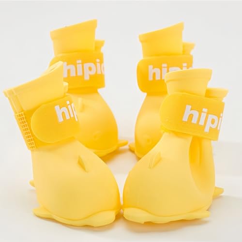 Vyloky wasserdichte Hundeschuhe mit reflektierenden Riemen für kleine, mittelgroße und große Hunde im Freien (Gelb,XXL) von Vyloky