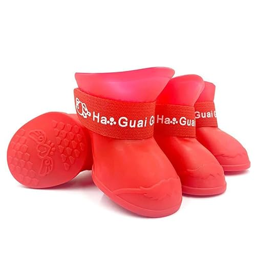 Vyloky wasserdichte Hundeschuhe mit reflektierenden Riemen für kleine, mittelgroße und große Hunde im Freien (Rot,M) von Vyloky
