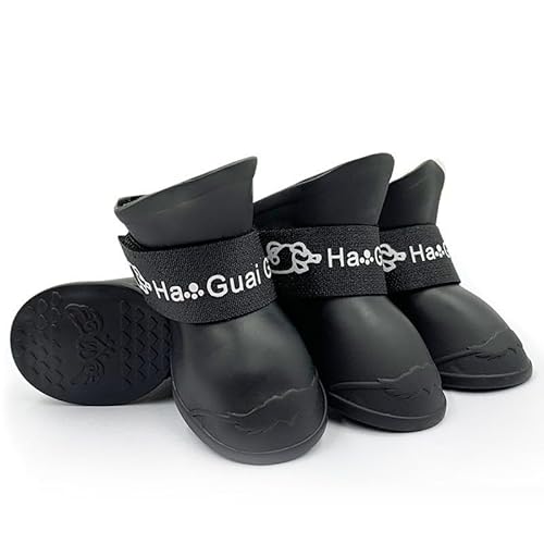 Vyloky wasserdichte Hundeschuhe mit reflektierenden Riemen für kleine, mittelgroße und große Hunde im Freien (Schwarz,L) von Vyloky