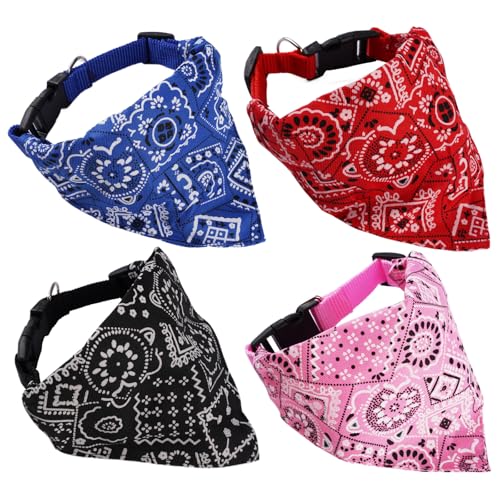 4 Stück Hunde Bandana,Hundehalstuch mit Böhmischen Blumendruck,Einstellbar Hunde Bandana Kopftücher,Vier Hund Halstuch,Hundehalstücher für Kleine,Mittlere Hundes und Katzen von Vylro