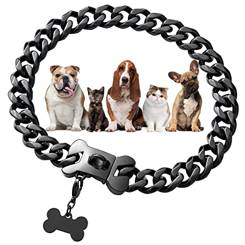 Cuban Link Hundehalsband, 15 mm, schwarze Metallkette mit sicherer Schnappschnalle für kleine Pitbull (35,6 cm) von W/W Lifetime