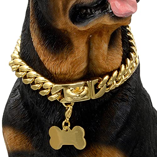W/W Lifetime Goldfarbenes Hundehalsband, Metallkette, mit sicherer Schnalle, 18 K kubanische Verbindung, robust, für mittelgroße Hunde, amerikanischer Pitbull Deutscher Schäferhund von W/W Lifetime