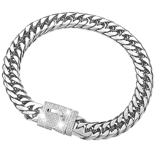 W/W Lifetime Hundehalsband, Metallkette mit Design, sichere Schnalle, silberfarben, kubanisches Glied, 16 mm, stark, strapazierfähig, kaufest, für Hunde (35,6 cm (passend für Halsumfang 30,5 cm bis W/W Lifetime Hundehalsband, Metallkette mit Design, sichere Schnalle, silberfarben, kubanisches Glied, 16 mm, stark, strapazierfähig, kaufest, für Hunde (35,6 cm (passend für Halsumfang 30,5 cm bis von W/W Lifetime
