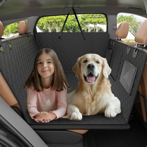 W&H Hundedecke Auto Rückbank mit Harter Unterseite, Universal Hundesitzbezug für Auto Rückbank mit Stabilen Wabenplatten & Verbreiterte Seitenflügel, wasserdichte Kratzfeste Hunde Autositz Rückbank von W&H