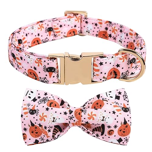 Halloween Hundehalsband mit Schleife Kürbis Baumwolle Metallschnalle Hundehalsband Fliegen für Kleine Mittlere Große Hunde Urlaub Haustiere Geschenke von WADAINIS