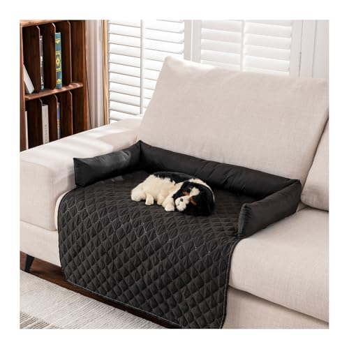WAEKAH Hundesofa, Hundebett Wasserfestes Haustierbett mit Anti-Rutsch Boden -Hunde- & Katzenliege für Sofa/Bett, 13-15cm Erhöhte Ränder, Kratzfeste Wasserabweisende Polsterung (75 * 75cm,Black) von WAEKAH