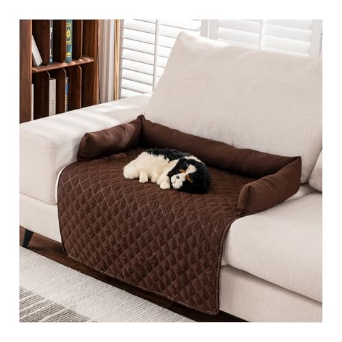 WAEKAH Hundesofa, Hundebett Wasserfestes Haustierbett mit Anti-Rutsch Boden -Hunde- & Katzenliege für Sofa/Bett, 13-15cm Erhöhte Ränder, Kratzfeste Wasserabweisende Polsterung (75 * 75cm,Coffee) von WAEKAH