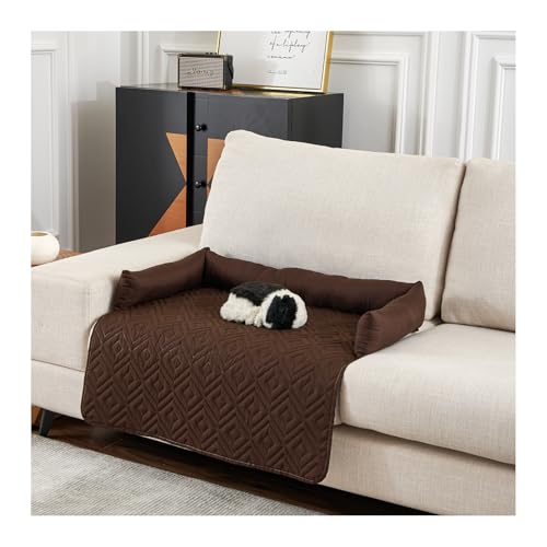 WAEKAH Hundesofa, Hundebett Wasserfestes Haustierbett mit Anti-Rutsch Boden -Hunde- & Katzenliege für Sofa/Bett, 13-15cm Erhöhte Ränder, Kratzfeste Wasserabweisende Polsterung (75 * 75cm,Coffee 2) von WAEKAH
