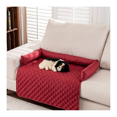 WAEKAH Hundesofa, Hundebett Wasserfestes Haustierbett mit Anti-Rutsch Boden -Hunde- & Katzenliege für Sofa/Bett, 13-15cm Erhöhte Ränder, Kratzfeste Wasserabweisende Polsterung (75 * 75cm,Red) von WAEKAH