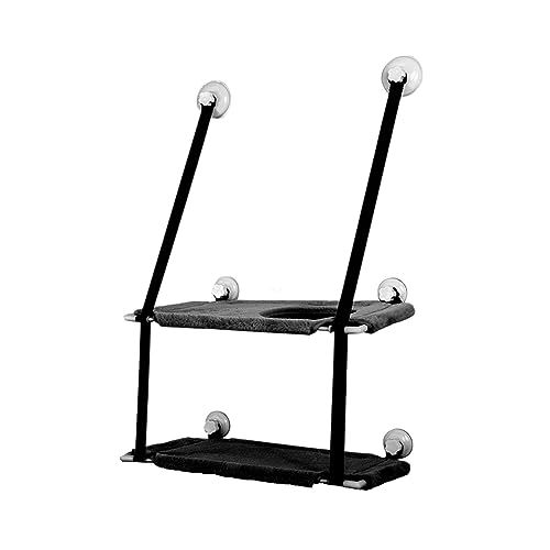 Katzenhängematte, Fenstersitz, Hängebetten, Doppellagiges Luft-Katzenbett, Saugnapf, Wandbehang, Atmungsaktives Hängemattenbett, Heimtierbedarf KatzenhäNgematte(Double Layer Black) von WAFOHSR