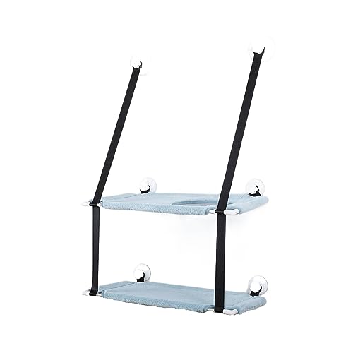 Katzenhängematte, Fenstersitz, Hängebetten, Doppellagiges Luft-Katzenbett, Saugnapf, Wandbehang, Atmungsaktives Hängemattenbett, Heimtierbedarf KatzenhäNgematte(Double Layer Blue) von WAFOHSR