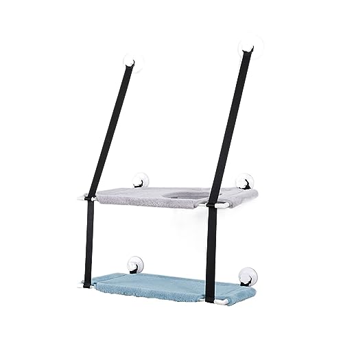Katzenhängematte, Fenstersitz, Hängebetten, Doppellagiges Luft-Katzenbett, Saugnapf, Wandbehang, Atmungsaktives Hängemattenbett, Heimtierbedarf KatzenhäNgematte(Double Layer Gblue) von WAFOHSR