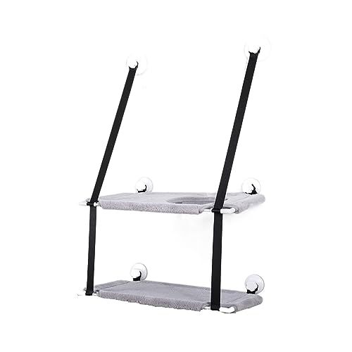 Katzenhängematte, Fenstersitz, Hängebetten, Doppellagiges Luft-Katzenbett, Saugnapf, Wandbehang, Atmungsaktives Hängemattenbett, Heimtierbedarf KatzenhäNgematte(Double Layer Gray) von WAFOHSR