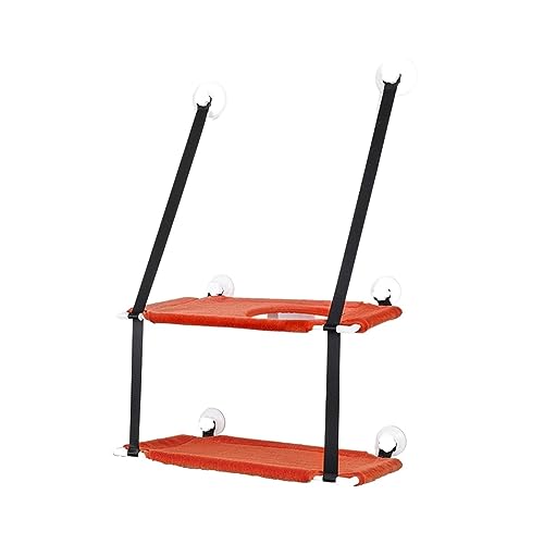 Katzenhängematte, Fenstersitz, Hängebetten, Doppellagiges Luft-Katzenbett, Saugnapf, Wandbehang, Atmungsaktives Hängemattenbett, Heimtierbedarf KatzenhäNgematte(Double Layer Orange) von WAFOHSR