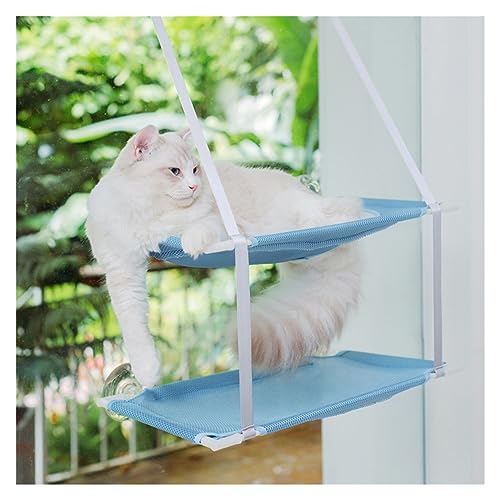 WAFOHSR Hängende Katzenhängematte, Glasfenster, Saugnapf, Katzenbett, Atmungsaktives Katzenklo, Haustiere, Die Etwa 10 Kg Tragen Können, Katzenhaus Im Freien KatzenhäNgematte(Blue-2) von WAFOHSR