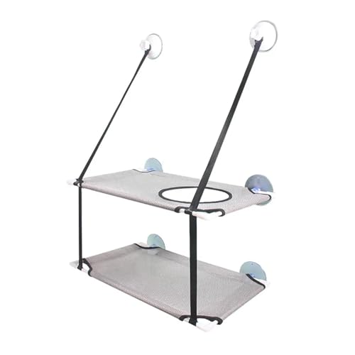 WAFOHSR Katze Hängematte Saugnapf Fensterbank Katze Bequeme Hängematte Sommer Atmungsaktive Mesh Hängende Betten Haustier Hängematte KatzenhäNgematte(Double-Grey) von WAFOHSR