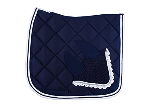 WAGNER Dressur Schabracke mit Fliegenhaube und Strass-Steinen BLAU-Weiss von Wagner