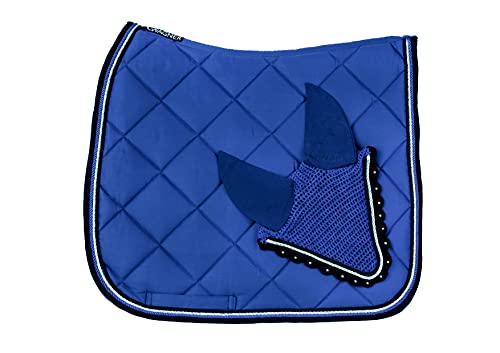 WAGNER Dressur Schabracke mit Fliegenhaube und Strass-Steinen Royalblau-BLAU von Wagner