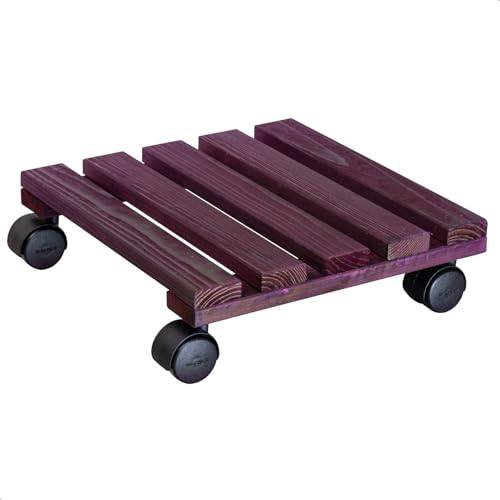 WAGNER Pflanzenroller Nature 29 x 29 x 8 cm I Pflanzenroller für Innenbereich I Blumenroller aus FSC®-Massivholz, Purpur I Kübelroller aus Holz I Tragkraft 100 kg I Made in EU - 20088701 von WAGNER