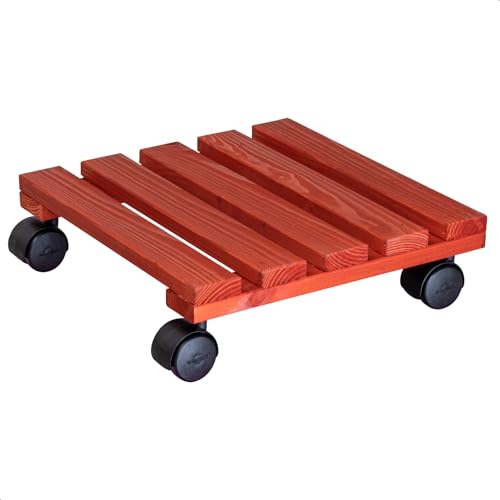 WAGNER Pflanzenroller Nature 29 x 29 x 8 cm I Pflanzenroller für Innenbereich I Blumenroller aus FSC®-Massivholz, Ziegelrot I Kübelroller aus Holz I Tragkraft 100 kg I Made in EU - 20088601 von WAGNER