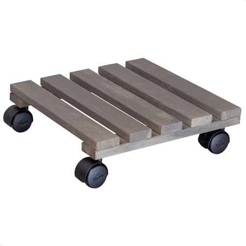 WAGNER Pflanzenroller Nature 29 x 29 x 8 cm I Pflanzenroller für Innenbereich I Blumenroller aus FSC®-Massivholz, grau I Kübelroller aus Holz I Tragkraft 100 kg I Made in EU - 20088901 von WAGNER