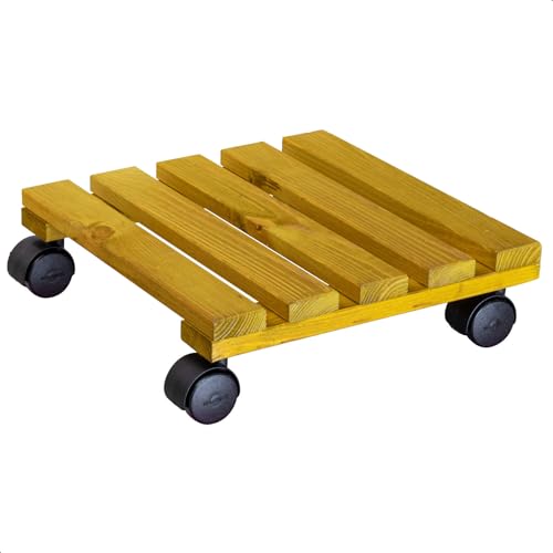 WAGNER Pflanzenroller Nature 29 x 29 x 8 cm I Pflanzenroller für Innenbereich I Blumenroller aus FSC®-Massivholz, honiggelb I Kübelroller aus Holz I Tragkraft 100 kg I Made in EU - 20088801 von WAGNER