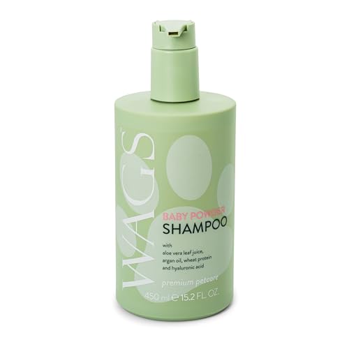 WAGS Hundewelpe und Hundeshampoo mit Aloe Vera und Hyaluronsäure, Entfernt schlechten Geruch und Schmutz, Hundeshampoo für empfindliche Haut Babypuder-Duft 450ml WAGS Hundewelpe und Hundeshampoo mit Aloe Vera und Hyaluronsäure, Entfernt schlechten Geruch und Schmutz, Hundeshampoo für empfindliche Haut Babypuder-Duft 450ml von WAGS