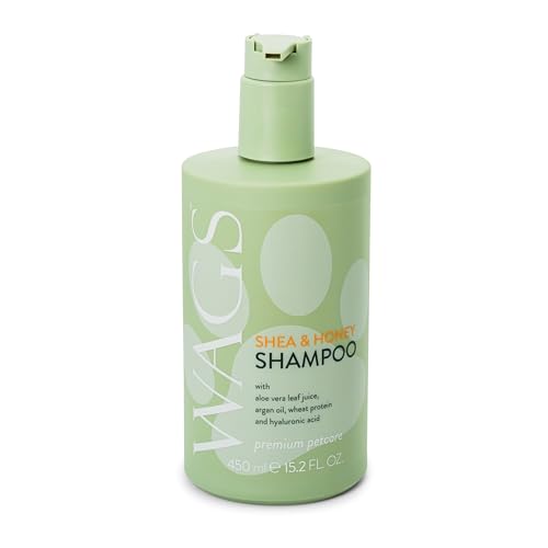 WAGS Welpen- und Hundeshampoo mit Aloe Vera und Hyaluronsäure, Entfernt schlechten Geruch und Schmutz, Hundeshampoo für empfindliche Haut Shea- und Honig-Duft 450ml WAGS Welpen- und Hundeshampoo mit Aloe Vera und Hyaluronsäure, Entfernt schlechten Geruch und Schmutz, Hundeshampoo für empfindliche Haut Shea- und Honig-Duft 450ml von WAGS