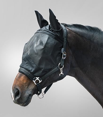 Waldhausen Fliegenmaske Premium mit Halfter, mit Ohrenschutz, schwarz, VB von WALDHAUSEN