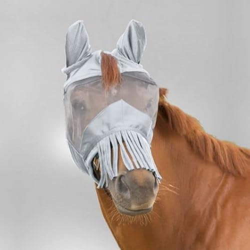 WALDHAUSEN Premium Fliegenmaske mit Ohrenschutz und Nasenfransen, Silbergrau, WB von WALDHAUSEN