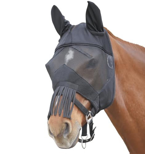 Waldhausen Fliegenmaske Premium mit Ohren und Nasenfransen, schwarz, VB von WALDHAUSEN