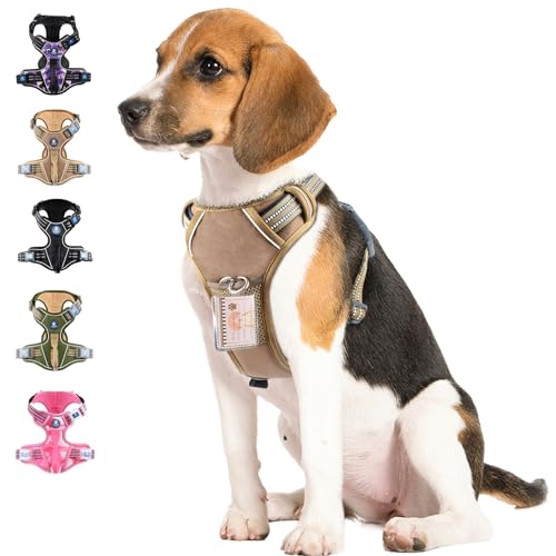 WALKTOFINE Hundegeschirr, kein Ziehen, Hundegeschirr mit ID-Karte, reflektierend, verstellbar, Passform Smart Hundegeschirr für mittelgroße Hunde, Hundeweste, Geschirr mit einfacher Kontrolle Griff von WALKTOFINE