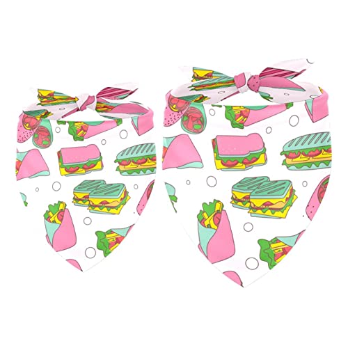 2 Stück Hundehalstuch Panini Sandwich Snack Muster mit rosa Hintergrund Mädchen Junge Lätzchen Hundeschal Halstuch Zubehör für kleine, mittelgroße und große Hunde Welpen Katze Haustier von WALLDOR