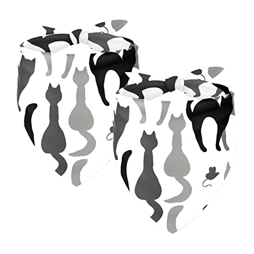 2 Stück Hundehalstücher Mädchen Junge Haustier Lätzchen Hundeschal Halstuch Waschbare Bandanas Zubehör für kleine, mittelgroße und große Hunde Welpen Katze, schwarze und graue Katzen und Mäuse von WALLDOR