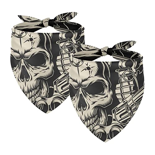 2 Stück Hundehalstücher Mädchen Junge Haustier Lätzchen Hundeschal Halstuch Waschbare Bandanas Zubehör für kleine mittelgroße große Hunde Welpe Katze Totenkopf mit Pistolen und Granate 2 Stück Hundehalstücher Mädchen Junge Haustier Lätzchen Hundeschal Halstuch Waschbare Bandanas Zubehör für kleine mittelgroße große Hunde Welpe Katze Totenkopf mit Pistolen und Granate von WALLDOR