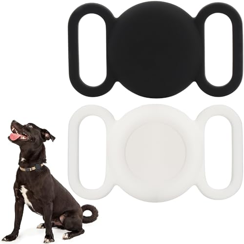 Airtag Silikon-Hundehalsband für GPS-Ortung, Schutzhülle kompatibel mit Apple Airtag, Sicherheit und Anti-Verlust (wasserabweisend, schwarz und weiß) von WALLFID
