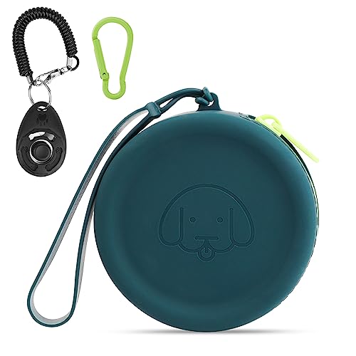 WALLFID Silikon-Leckerli-Beutel, kleine Tasche, mit Haustier-Trainingsklicker, Walking-Tasche für Hund und Katze, Taschengröße, leicht zu reinigen, geruchlos, Reißverschluss-Design, feuchtigkeitsbeständig, Reisetasche (Dunkelgrün) WALLFID Silikon-Leckerli-Beutel, kleine Tasche, mit Haustier-Trainingsklicker, Walking-Tasche für Hund und Katze, Taschengröße, leicht zu reinigen, geruchlos, Reißverschluss-Design, feuchtigkeitsbeständig, Reisetasche (Dunkelgrün) von WALLFID