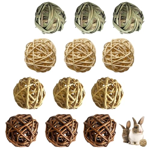 WANDGU 12 Stück Kaubälle Kaninchen Spielzeug Hasen Kauspielzeug, Weidenball Spielzeug für Kleintiere, Natürliche Beschäftigung Kauspielzeug für Kleintiere Hamster Kaninchen Meerschweinchen Chinchilla von WANDGU