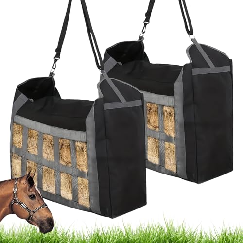 WANDGU 2 Stück Heunetz für Pferd: Heusack für Pferde, Großes Heunetz Rechteckig, Mesh Größe 10x6.8cm, Heunetztasche mit Schlüsselband für Pferd, Schaf, Kuh, Esel Verlängerung der Fresszeiten von WANDGU