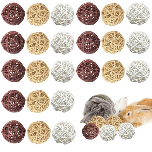 WANDGU 24 Stück Kaubälle: Kleintiere Kauspielzeug, Rattan-Bälle Zahnpflege-Spielzeug, Meerschweinchen Kaubälle, Lustiger Nager Zubehör, Natürliche Geflochten Spielzeug für Kaninchen, Chinchilla von WANDGU