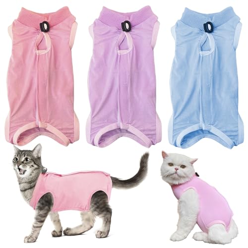 WANDGU 3 PCS Katze Erholung Anzug: Katzenbody Nach Op, Katzenanzug Nach der Operation Anti-Leck-Anzug für Spay Bauchwunden(M) von WANDGU