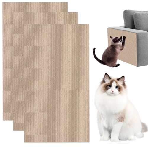 WANDGU 3 Stück Katzen Kratzmatte Selbstklebend Khaki: 100x30 cm Kratzmatte Selbstklebend DIY Zuschneidbare, Katzen Kratzmatte Trimmbarer Geeignet für Sofamöbeltüren, Kratzschutz Sofa Katze von WANDGU