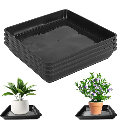 WANDGU 4 Stück Blumentopf Untersetzer: 30 x 30 cm Eckig Kunststoff Pflanzkasten, Verdickte quadratische Kunststoffpalette für Outdoor Indoor Pflanzen, Schwarz von WANDGU