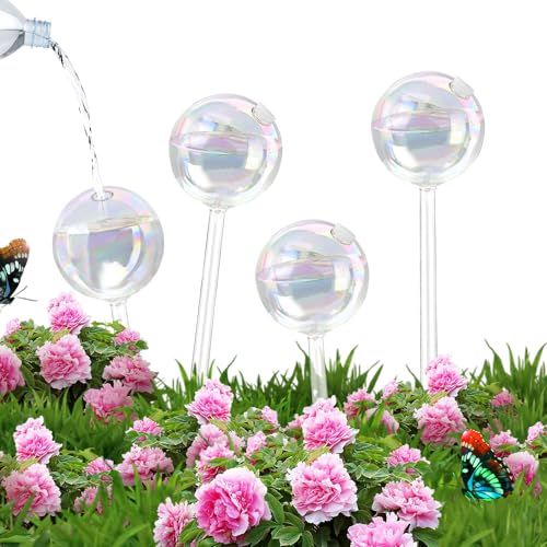 WANDGU 4 Stück Pflanzenbewässerungskugeln: Bunte Bewässerungskugeln aus Glas, Selbstbewässernde Glühbirnen, Bewässerung Kugeln, Bewässerungsgeräte für Zimmerpflanzen, Garten und Balkon von WANDGU