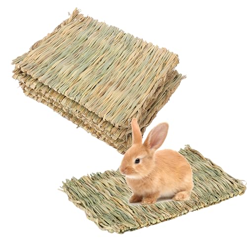 WANDGU 6 Stück Kleintier Grasmatten: Natürliche Handgewebte Grasmatte, Grasmatte für Kaninchen, Kaninchen-Bett, Natürliches Essbares Kauspielzeug für Hamster, Kaninchen, Papageien Meerschweinchen von WANDGU