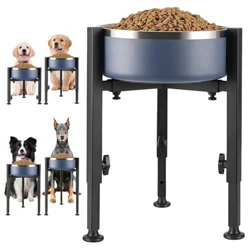WANDGU Erhöhter Verstellbarer Hundenapf Ständer: Erhöhter Hundenapfständer 4 Verstellbare Höhen 8,5-14,5" Breite, Metall erhöht Hundefutter mit Tablett für Große Mittelgroße Kleine Hunde (Schwarz) von WANDGU